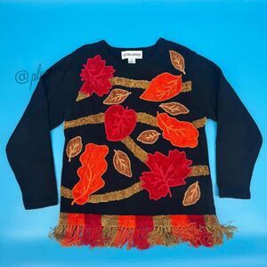 Victoria Harbour Women's Vintage Colorful Fall Leaves Autumn Sweater Size M
